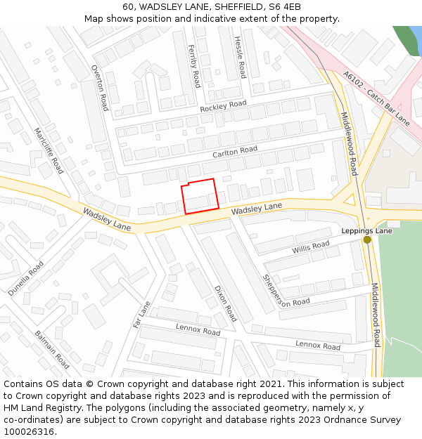 60, WADSLEY LANE, SHEFFIELD, S6 4EB: Location map and indicative extent of plot