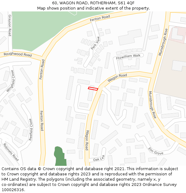 60, WAGON ROAD, ROTHERHAM, S61 4QF: Location map and indicative extent of plot