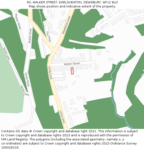 60, WALKER STREET, EARLSHEATON, DEWSBURY, WF12 8LD: Location map and indicative extent of plot