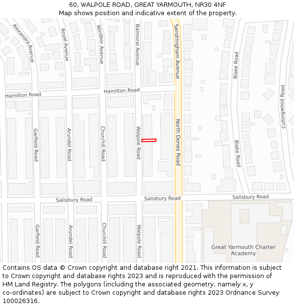 60, WALPOLE ROAD, GREAT YARMOUTH, NR30 4NF: Location map and indicative extent of plot