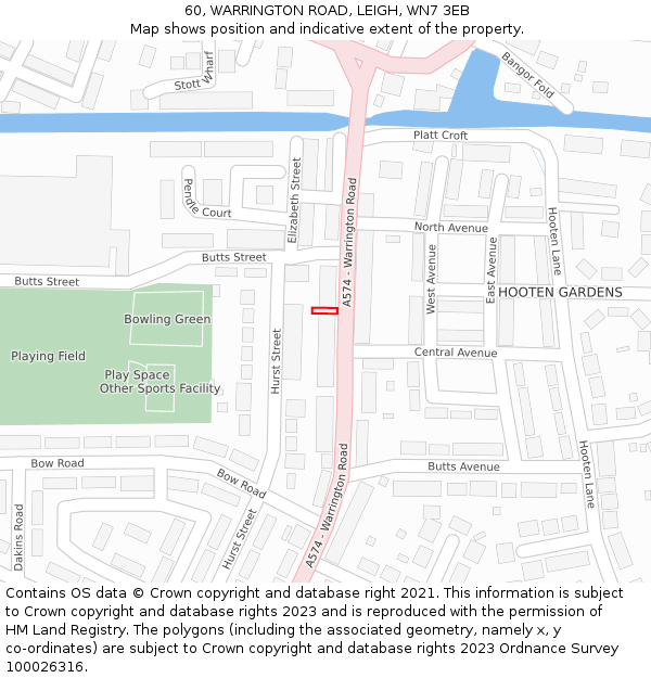 60, WARRINGTON ROAD, LEIGH, WN7 3EB: Location map and indicative extent of plot