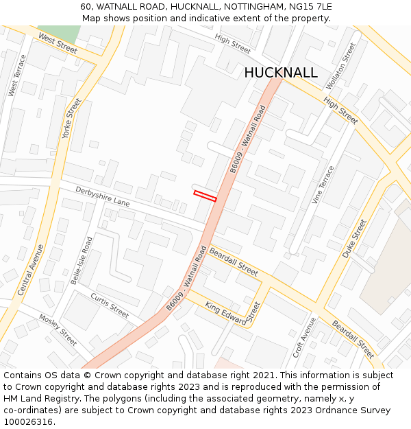 60, WATNALL ROAD, HUCKNALL, NOTTINGHAM, NG15 7LE: Location map and indicative extent of plot