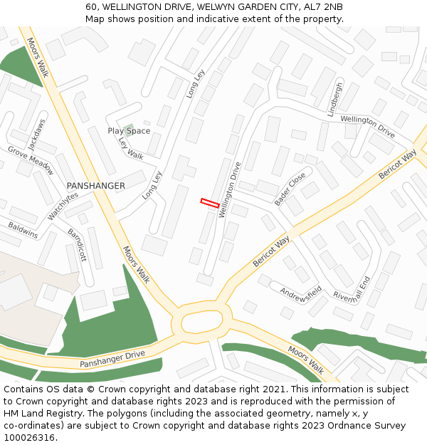 60, WELLINGTON DRIVE, WELWYN GARDEN CITY, AL7 2NB: Location map and indicative extent of plot