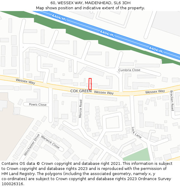 60, WESSEX WAY, MAIDENHEAD, SL6 3DH: Location map and indicative extent of plot