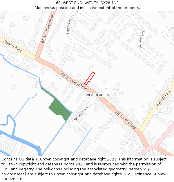 60, WEST END, WITNEY, OX28 1NF: Location map and indicative extent of plot