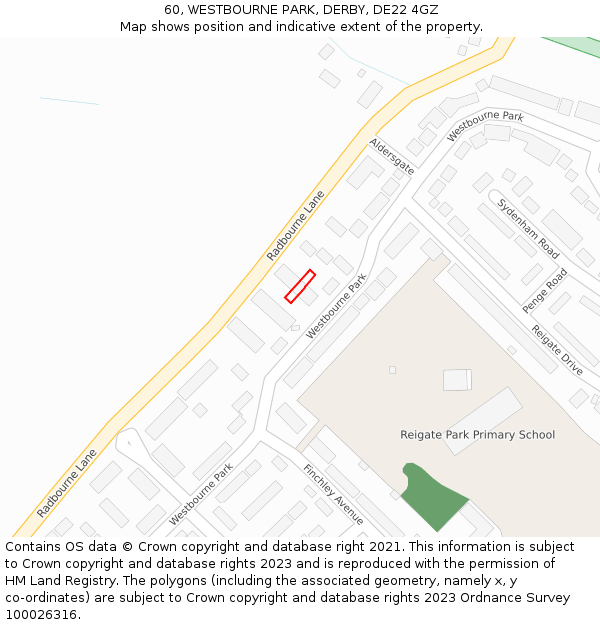 60, WESTBOURNE PARK, DERBY, DE22 4GZ: Location map and indicative extent of plot
