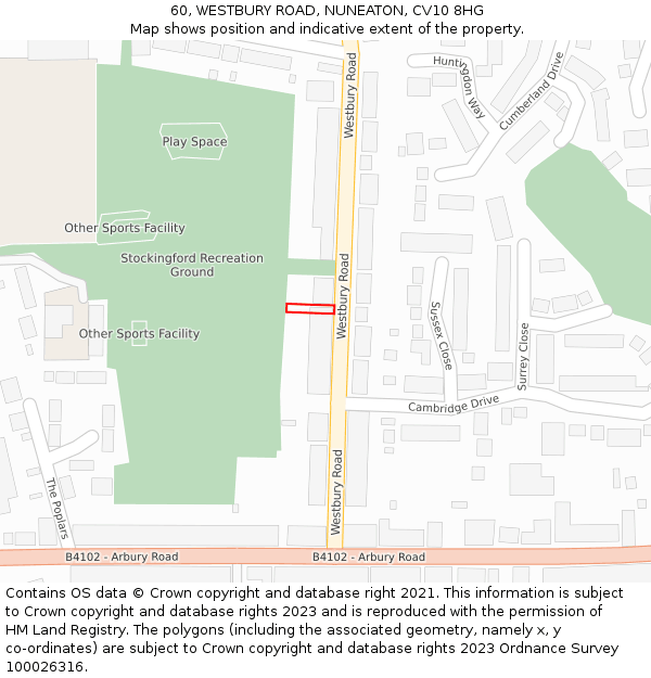 60, WESTBURY ROAD, NUNEATON, CV10 8HG: Location map and indicative extent of plot