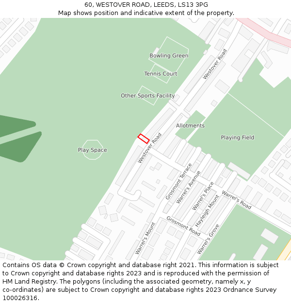 60, WESTOVER ROAD, LEEDS, LS13 3PG: Location map and indicative extent of plot