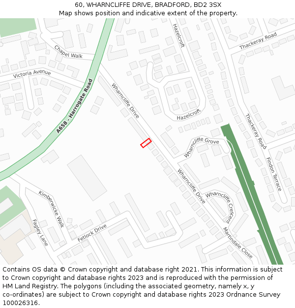 60, WHARNCLIFFE DRIVE, BRADFORD, BD2 3SX: Location map and indicative extent of plot