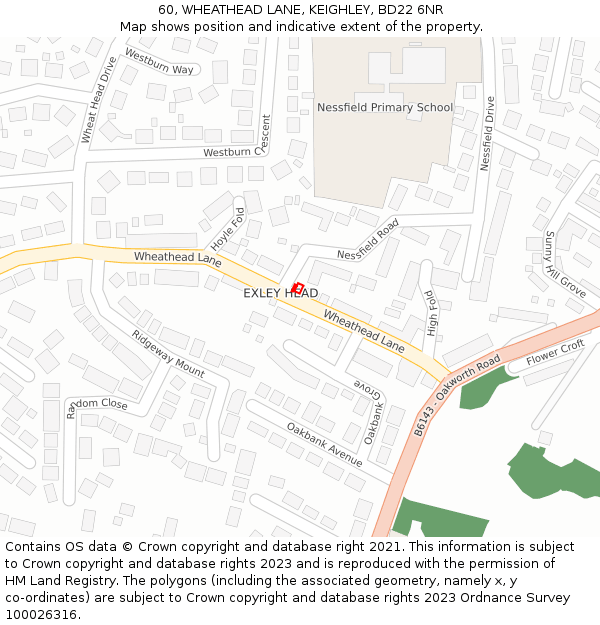 60, WHEATHEAD LANE, KEIGHLEY, BD22 6NR: Location map and indicative extent of plot