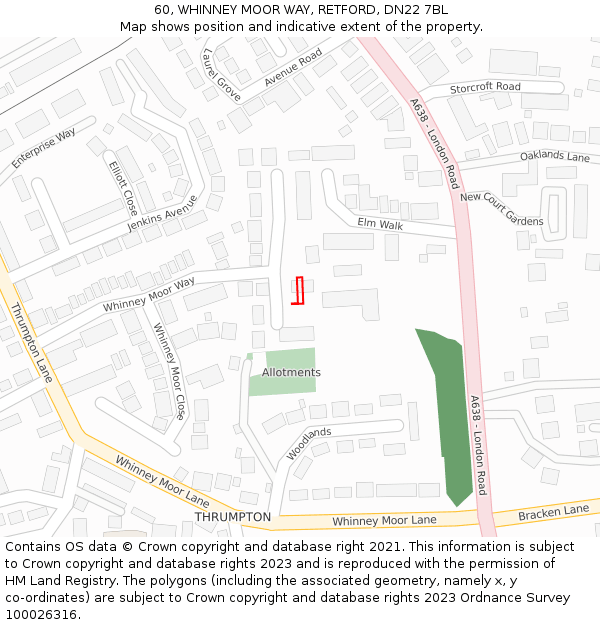 60, WHINNEY MOOR WAY, RETFORD, DN22 7BL: Location map and indicative extent of plot