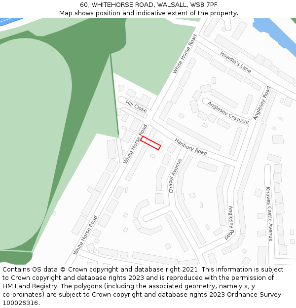 60, WHITEHORSE ROAD, WALSALL, WS8 7PF: Location map and indicative extent of plot