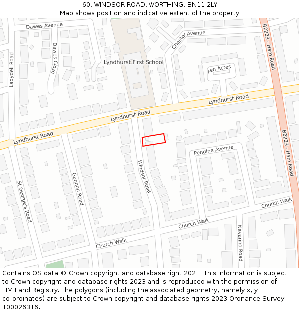 60, WINDSOR ROAD, WORTHING, BN11 2LY: Location map and indicative extent of plot