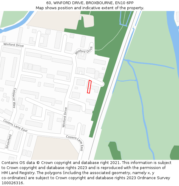 60, WINFORD DRIVE, BROXBOURNE, EN10 6PP: Location map and indicative extent of plot