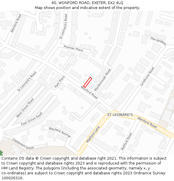 60, WONFORD ROAD, EXETER, EX2 4LQ: Location map and indicative extent of plot