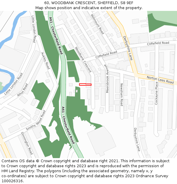 60, WOODBANK CRESCENT, SHEFFIELD, S8 9EF: Location map and indicative extent of plot