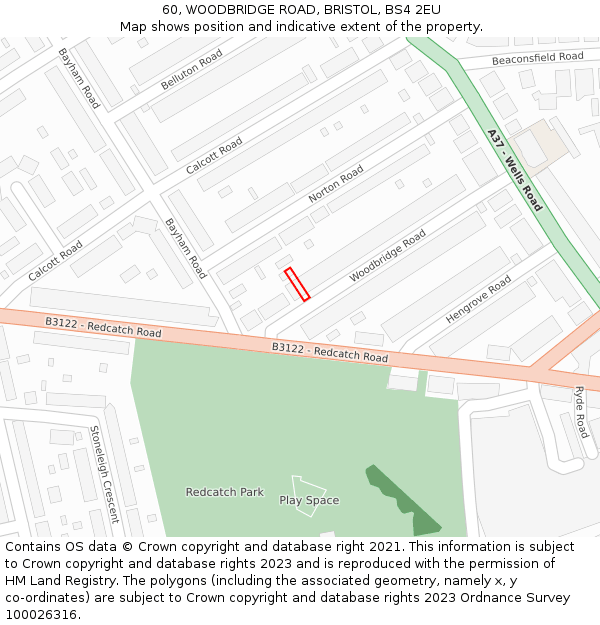 60, WOODBRIDGE ROAD, BRISTOL, BS4 2EU: Location map and indicative extent of plot