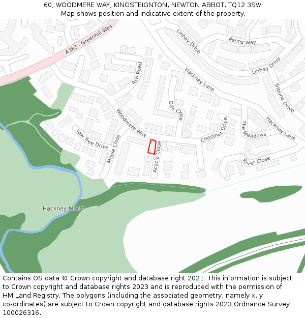 60, WOODMERE WAY, KINGSTEIGNTON, NEWTON ABBOT, TQ12 3SW: Location map and indicative extent of plot