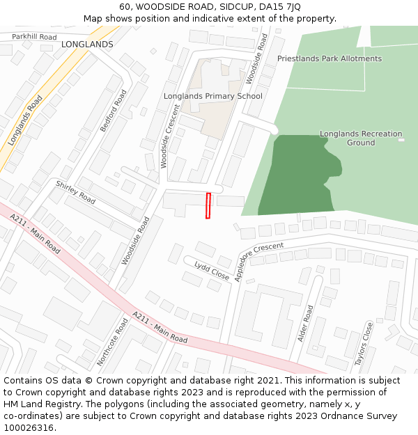 60, WOODSIDE ROAD, SIDCUP, DA15 7JQ: Location map and indicative extent of plot