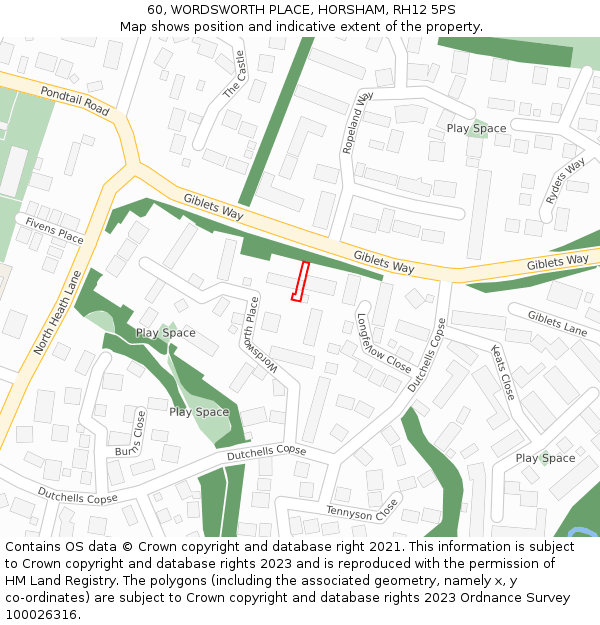 60, WORDSWORTH PLACE, HORSHAM, RH12 5PS: Location map and indicative extent of plot