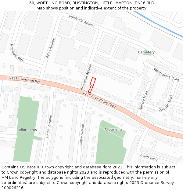 60, WORTHING ROAD, RUSTINGTON, LITTLEHAMPTON, BN16 3LD: Location map and indicative extent of plot