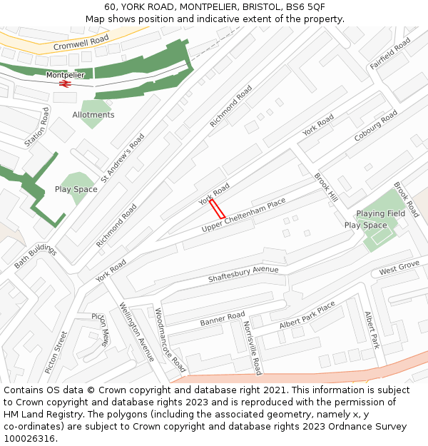 60, YORK ROAD, MONTPELIER, BRISTOL, BS6 5QF: Location map and indicative extent of plot