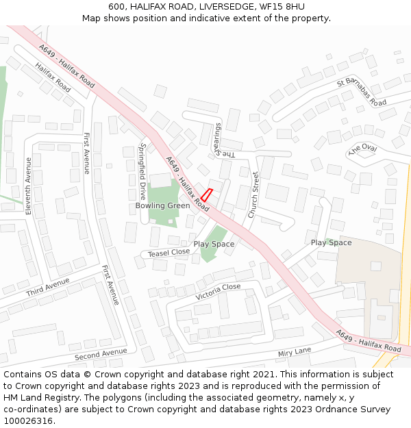 600, HALIFAX ROAD, LIVERSEDGE, WF15 8HU: Location map and indicative extent of plot