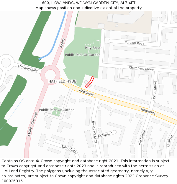 600, HOWLANDS, WELWYN GARDEN CITY, AL7 4ET: Location map and indicative extent of plot