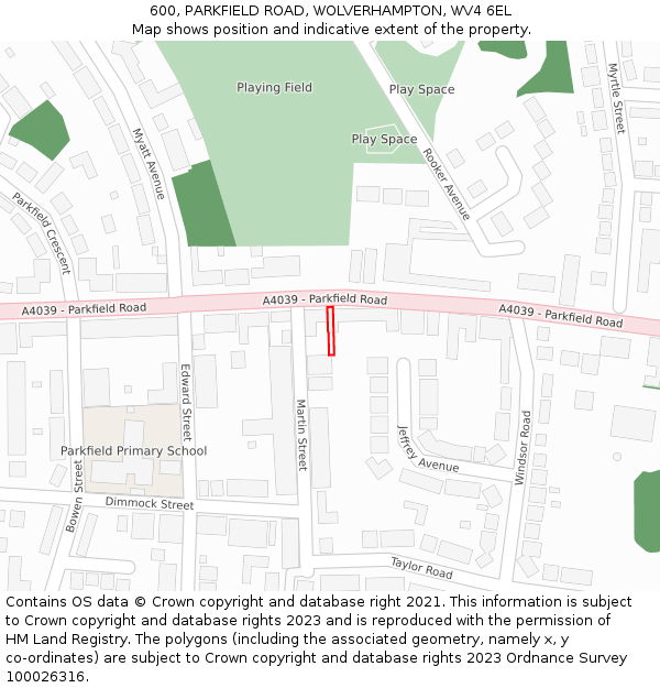 600, PARKFIELD ROAD, WOLVERHAMPTON, WV4 6EL: Location map and indicative extent of plot