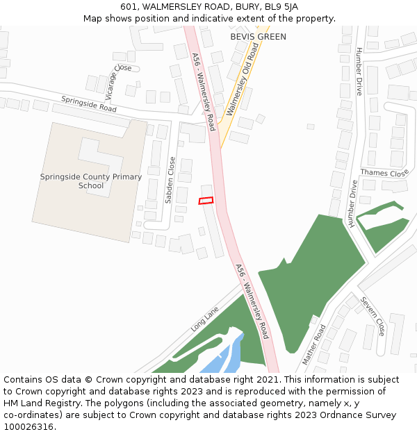 601, WALMERSLEY ROAD, BURY, BL9 5JA: Location map and indicative extent of plot