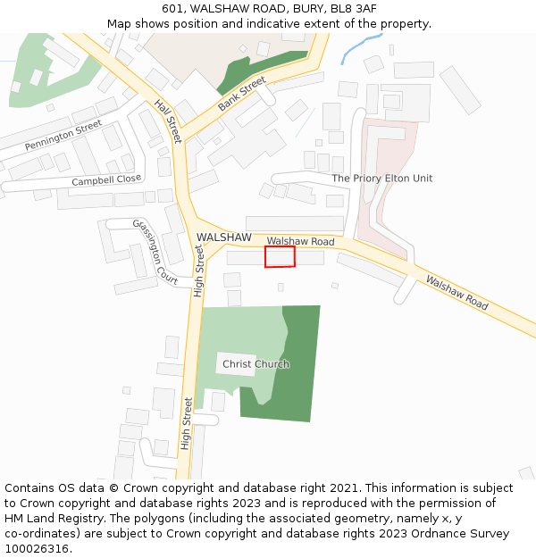 601, WALSHAW ROAD, BURY, BL8 3AF: Location map and indicative extent of plot