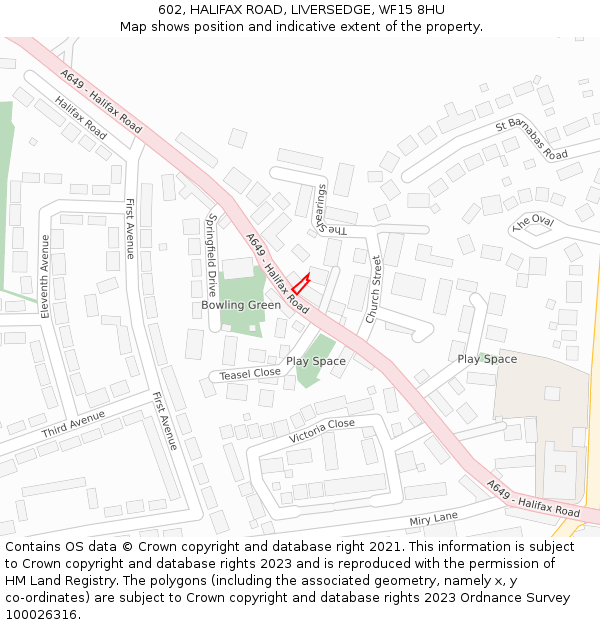 602, HALIFAX ROAD, LIVERSEDGE, WF15 8HU: Location map and indicative extent of plot