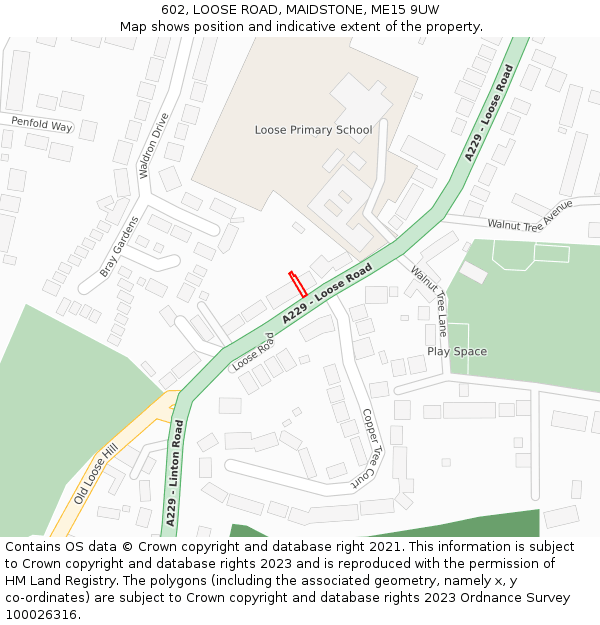 602, LOOSE ROAD, MAIDSTONE, ME15 9UW: Location map and indicative extent of plot