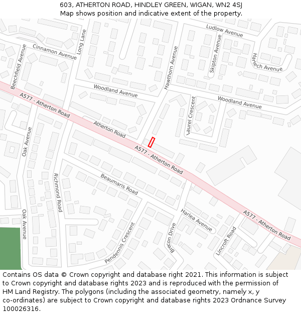 603, ATHERTON ROAD, HINDLEY GREEN, WIGAN, WN2 4SJ: Location map and indicative extent of plot