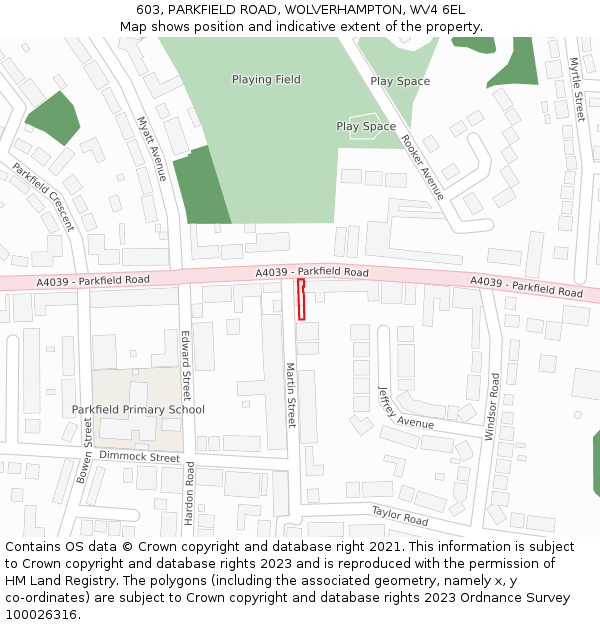 603, PARKFIELD ROAD, WOLVERHAMPTON, WV4 6EL: Location map and indicative extent of plot