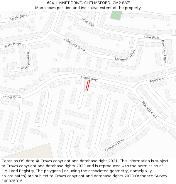 604, LINNET DRIVE, CHELMSFORD, CM2 8AZ: Location map and indicative extent of plot