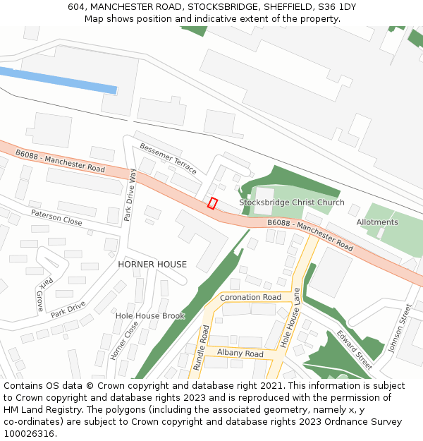 604, MANCHESTER ROAD, STOCKSBRIDGE, SHEFFIELD, S36 1DY: Location map and indicative extent of plot