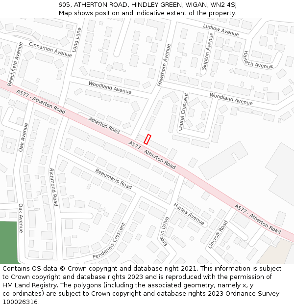 605, ATHERTON ROAD, HINDLEY GREEN, WIGAN, WN2 4SJ: Location map and indicative extent of plot