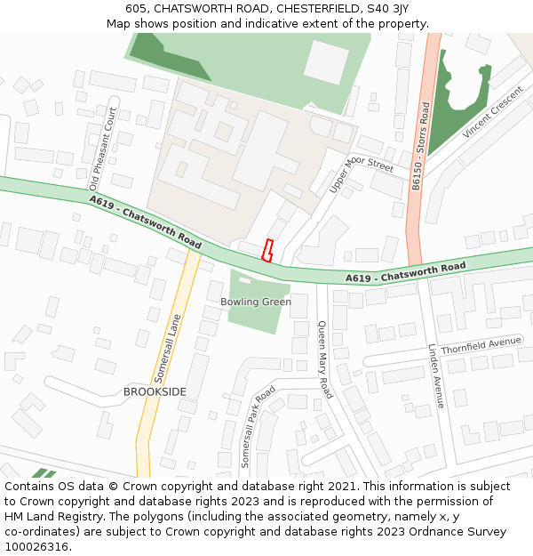 605, CHATSWORTH ROAD, CHESTERFIELD, S40 3JY: Location map and indicative extent of plot