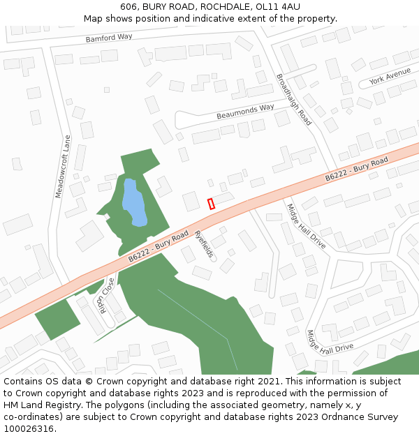 606, BURY ROAD, ROCHDALE, OL11 4AU: Location map and indicative extent of plot