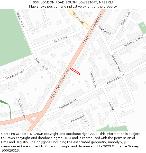 606, LONDON ROAD SOUTH, LOWESTOFT, NR33 0LF: Location map and indicative extent of plot
