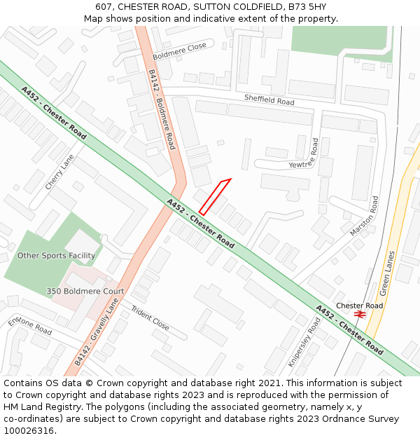607, CHESTER ROAD, SUTTON COLDFIELD, B73 5HY: Location map and indicative extent of plot