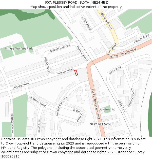 607, PLESSEY ROAD, BLYTH, NE24 4BZ: Location map and indicative extent of plot