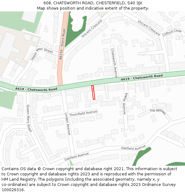 608, CHATSWORTH ROAD, CHESTERFIELD, S40 3JX: Location map and indicative extent of plot