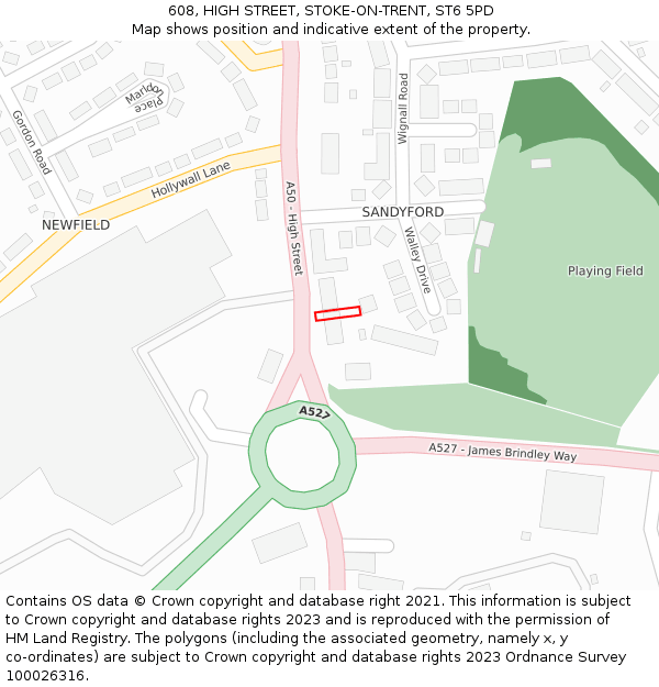 608, HIGH STREET, STOKE-ON-TRENT, ST6 5PD: Location map and indicative extent of plot