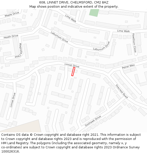 608, LINNET DRIVE, CHELMSFORD, CM2 8AZ: Location map and indicative extent of plot