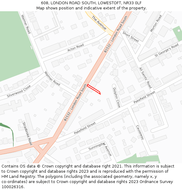 608, LONDON ROAD SOUTH, LOWESTOFT, NR33 0LF: Location map and indicative extent of plot