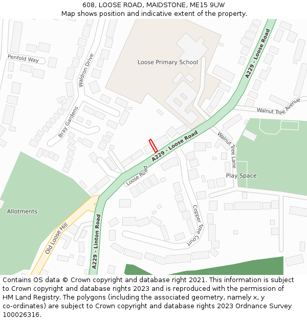 608, LOOSE ROAD, MAIDSTONE, ME15 9UW: Location map and indicative extent of plot