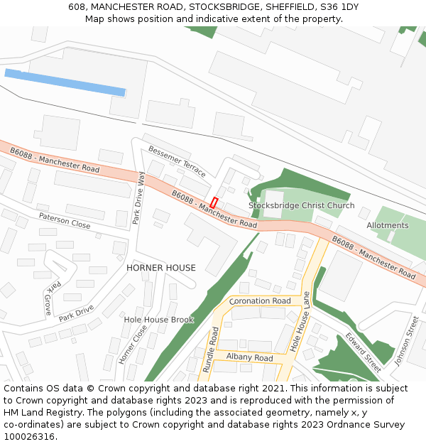 608, MANCHESTER ROAD, STOCKSBRIDGE, SHEFFIELD, S36 1DY: Location map and indicative extent of plot