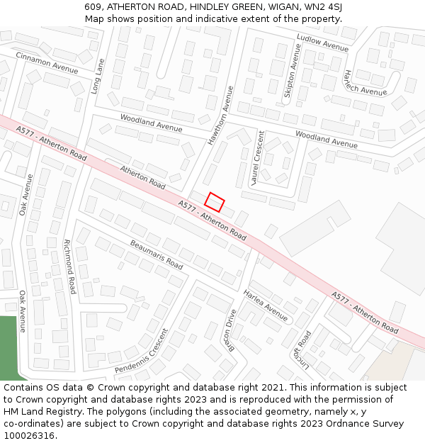 609, ATHERTON ROAD, HINDLEY GREEN, WIGAN, WN2 4SJ: Location map and indicative extent of plot